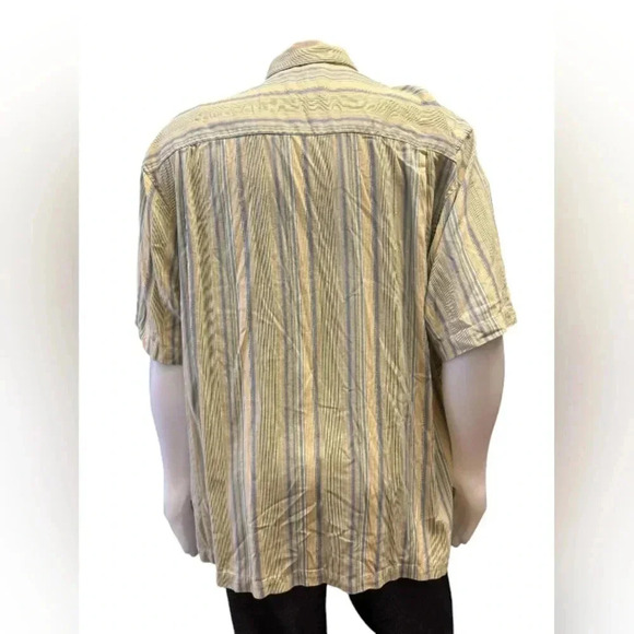 Joseph & Feiss Button  Down Shirt 100% Silk Wood Buttons Yellow/Blue Size 2XL - Picture 3 of 8